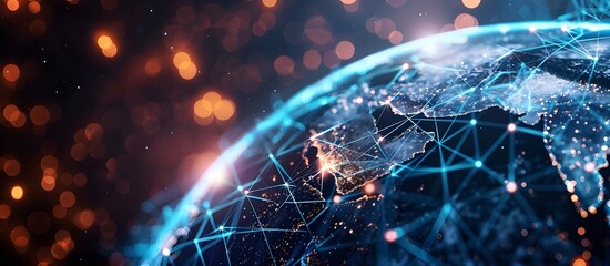 Poster - Abstract digital map of Western Europe, concept of European global network and connectivity, data transfer and cyber technology, information exchange and telecommunication