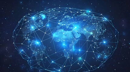 Poster - Blue digital network covering globe with light connections. Global net illustration background.