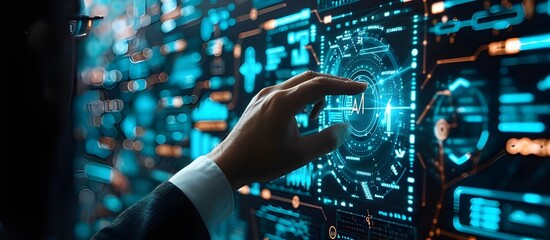Poster - Businessman touching on AI machine learning on virtual screen with big data. Artificial Intelligence,