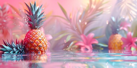 Wall Mural - Colorful summer pineapple concept art