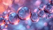 a close up of a bunch of bubbles on a blue and pink background with a blurry light in the background.