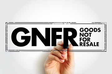 Aufkleber - GNFR Goods Not For Resale - any goods that a business may use that aren't then sold on as a product, acronym text concept stamp
