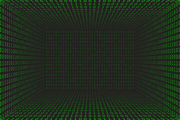 Program datum 3d background. Green programming binary coding. Matrix hacker vector