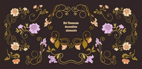 Wall Mural - Art Nouveau floral frames, corners, and borders. Vector.