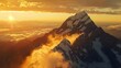 Golden Sunrise Hike: A High-Resolution Cinematic View of a Hiker Approaching a New Zealand Southern Alps Peak, Captured with a Canon EOS R5.