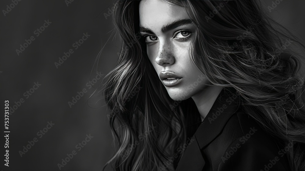 Monochrome Image of a Woman with Intense Gaze Black and white portrait ...
