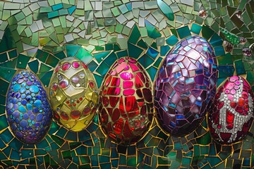 Wall Mural - Easter Elegance: A Vibrant Mosaic of Stained Glass Eggs Ushering in the Spring Season