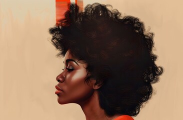 Poster - Elegant profile of a woman with voluminous hair. artistic portrait. modern digital art illustration. ideal for contemporary design projects. AI