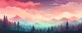 Fototapeta Fototapety z mostem - Picturesque gradient forest with misty trees and a colorful sky, showcasing the cutest and most beautiful woodland scenery.