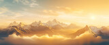 Fototapeta Fototapety z mostem - Picturesque gradient mountain range bathed in golden light, showcasing the cutest and most beautiful alpine scenery.