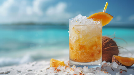 Wall Mural - A cheerful cocktail with ice on the beach during summer vacation