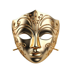 Wall Mural - Vivid depiction of a golden opera mask with a single striking eye, isolated on a pristine white  background 