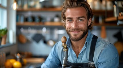 Aufkleber - A friendly plumber working in a modern kitchen. Generative AI.