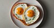 Craft an ultra-realistic close-up image of two fried eggs arranged in the shape of a heart on a breakfast plate. Pay meticulous attention to the details of the fried egg whites and yolks-AI Generative