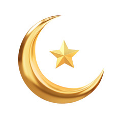 3d rendering golden crescent moon with star isolated on transparent background, PNG file add