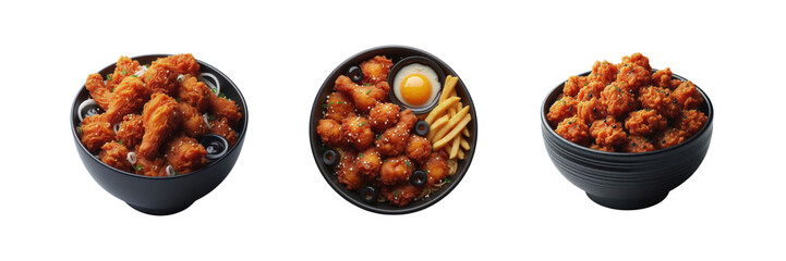 Wall Mural - Set of Korean fried chicken, illustration, isolated over on transparent white background