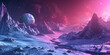 Alien planet fantasy landscape space background. Sci-fi horizontal poster. Science fiction digital raster bitmap illustration. Horizontal format wallpaper. AI artwork. 