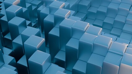 Poster - Stylized, geometric shapes forming a simplified blockchain...