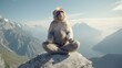 Monkey doing yoga on top of a mountain