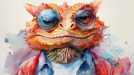 Wall Mural - a close up of a painting of a lizard wearing glasses and a red jacket with a white shirt underneath it.