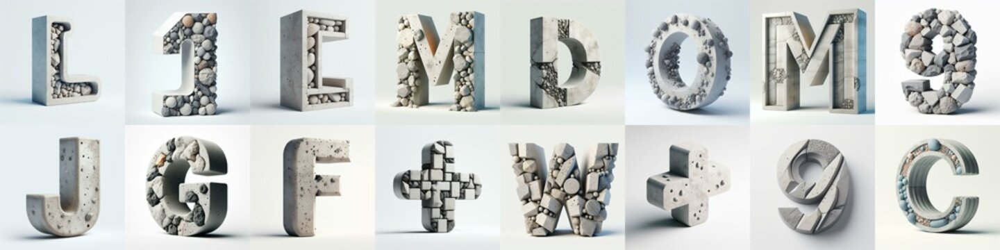 3D Lettering That Blends Concrete With Raw stones. AI generated illustration