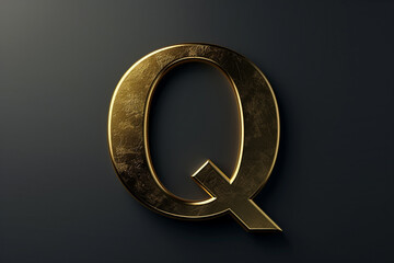 Wall Mural - Alphabet letter Q with 3D rendering and metallic gold texture, elegant uppercase font design for luxury and jewelry concepts, works well on dark backgrounds