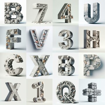 3D Lettering That Blends Concrete With Raw stones. AI generated illustration