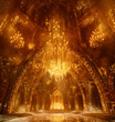 Supernatural cathedral with beams of golden energy