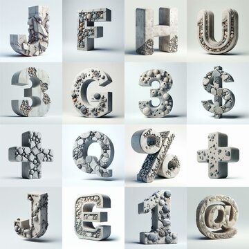 3D Lettering That Blends Concrete With Raw stones. AI generated illustration
