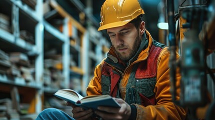 Fototapete - Electrician reading a book. Generative AI.