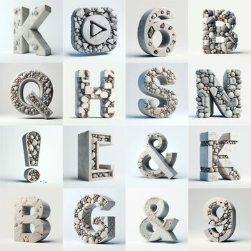 3D Lettering That Blends Concrete With Raw stones. AI generated illustration