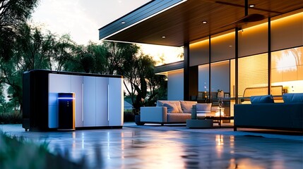 Poster - Home energy storage, Energy storage battery. Generative AI.