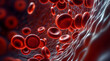 Red blood cells as they navigate through the labyrinthine vessels. Generative AI