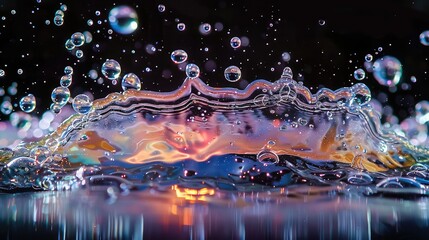 Poster - Liquid iridescent splash on black background. Generative AI.