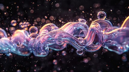 Poster - Liquid iridescent splash on black background. Generative AI.
