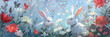 Playful White Rabbits Among Flowers in a Spatial Concept Art, To provide a visually appealing and charming representation of white rabbits in a field