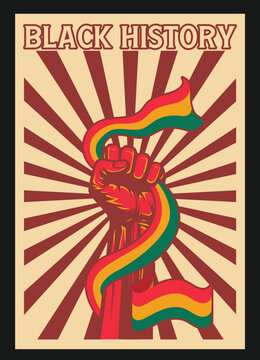 Black History Poster raised hand with flag