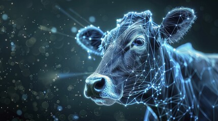 Wall Mural - A digital graphic featuring a cow with visualized methane emissions, discussing agricultural contributions to greenhouse gases.