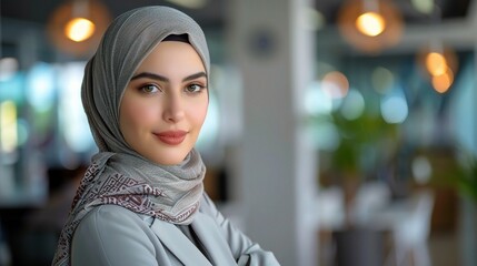 Wall Mural - Professional, muslim and portrait with a business woman in her office at work with a hijab for religion or faith.