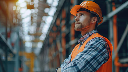 Leinwandbilder - Electrical engineer in a construction site. Generative AI.