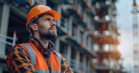 Fototapete - Electrical engineer in a construction site. Generative AI.