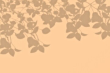 Wall Mural - realistic shadow and light from natural leaves tree branch on sand color background. shadow overlay 