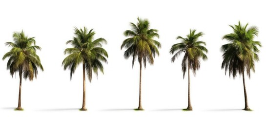 Collection of coconut trees isolated on white background. copy space