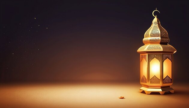 Ramadan Kareem greeting card. Arabic lanterns with blurred background.