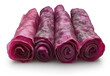 Raspberry pastille rolled up in a roll. Delicious healthy fruit dessert. Berries and fruit pastilla on white background. Generative AI