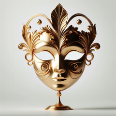 Wall Mural -  Vivid depiction of a golden opera mask with a single striking eye, isolated on a pristine white background