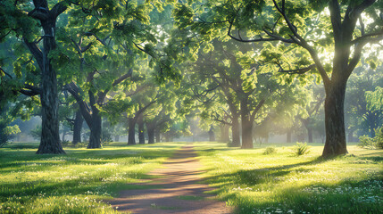 Wall Mural - Verdant Forest Trail, Natures Canopy in Summers Light, Path to Serenity