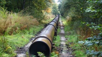 Wall Mural - a large pipe laying on top of a dirt road next to a forest