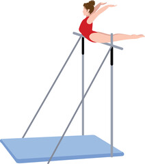 Poster - Horizontal bar gymnastic icon cartoon vector. Sport fitness center. Female sport