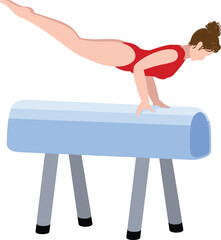 Canvas Print - Exercise pommel horse icon cartoon vector. Indoor female person training. Sport acrobatic